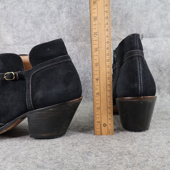 John Hardy Shoes Womens 8 Boots Leather Moto Biker Ankle Bootie Black Block Heel - Picture 6 of 13